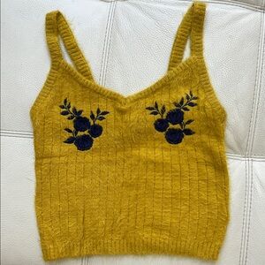 Forever 21 Embroidered Mustard Knit Tank Top